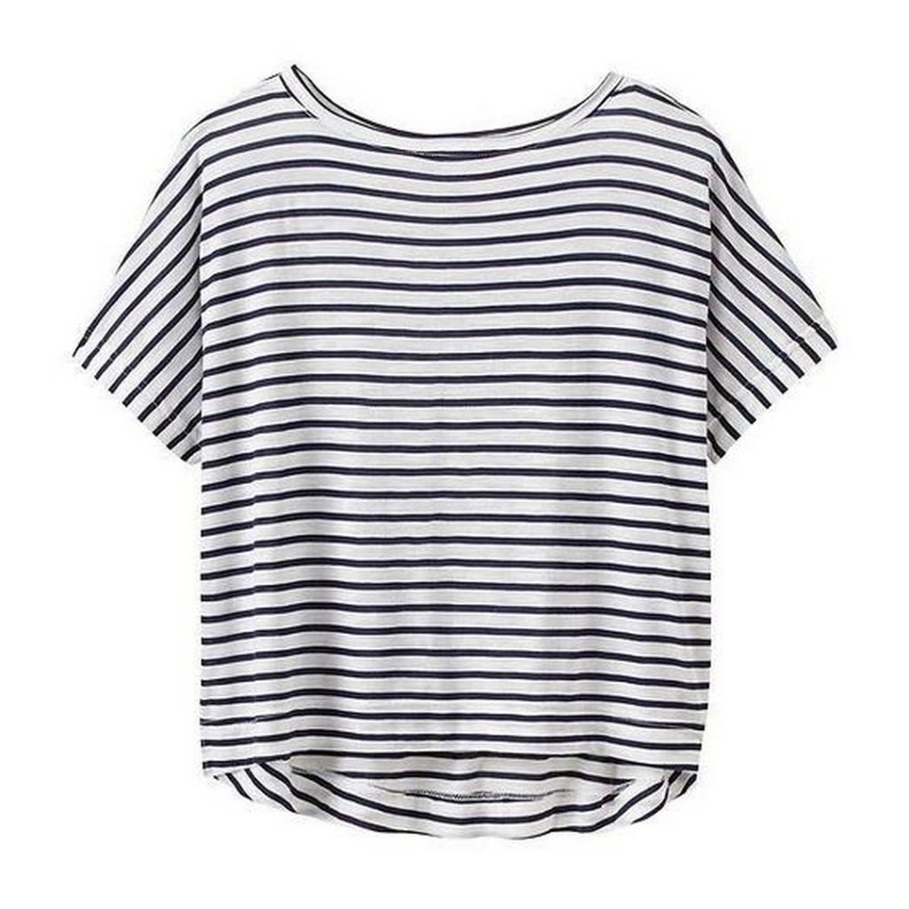 Athleta Crop Tee Women Large Black White Striped Short Sleeve Relaxed Loose Fit
